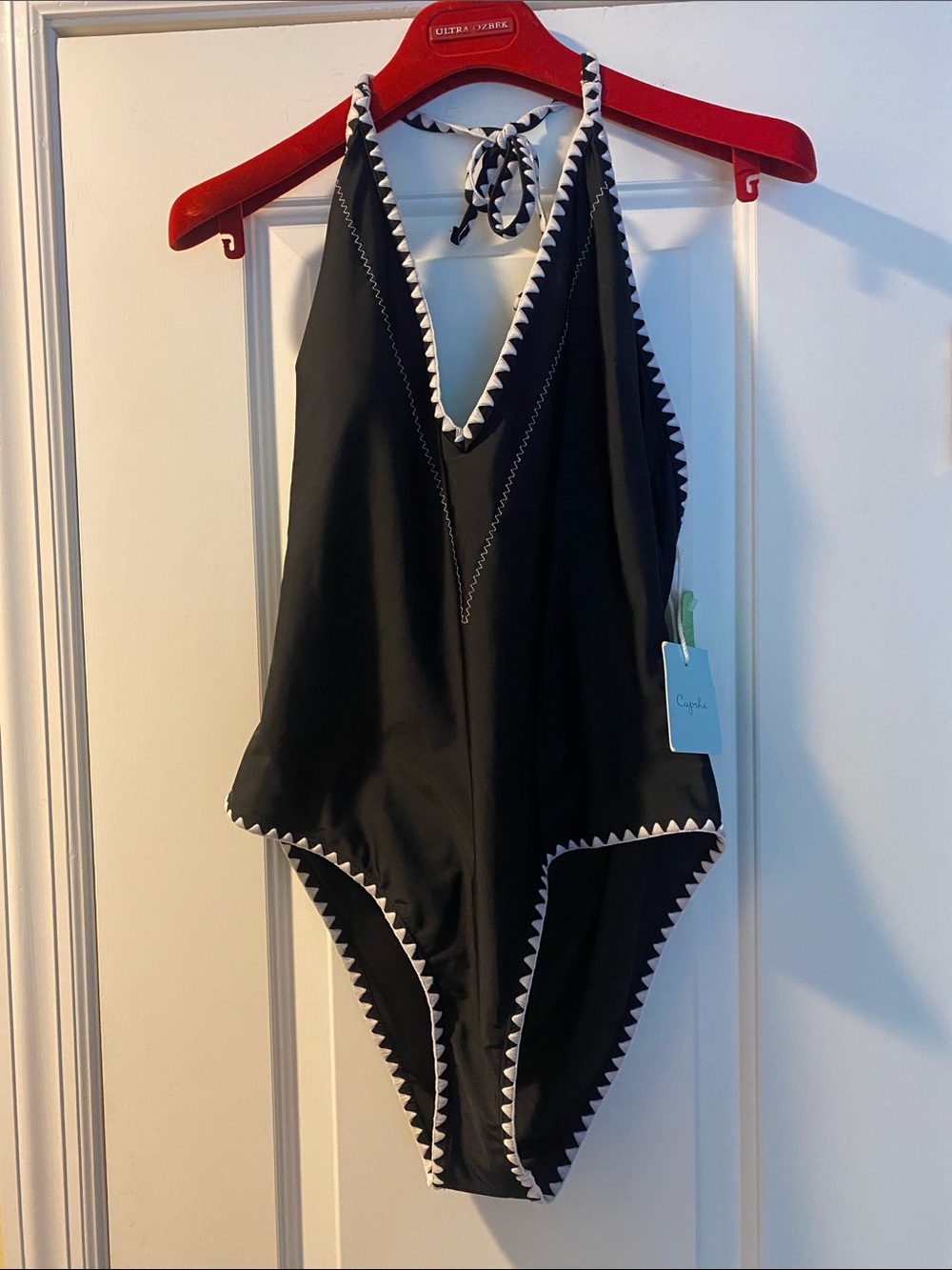 Cupshe Sexy Black White Embroidered Halter Swimsuit Slimming NWT